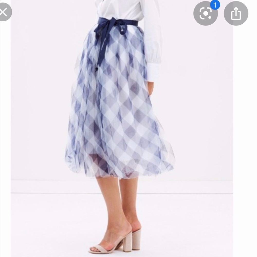 J Crew tulle blue gingham skirt